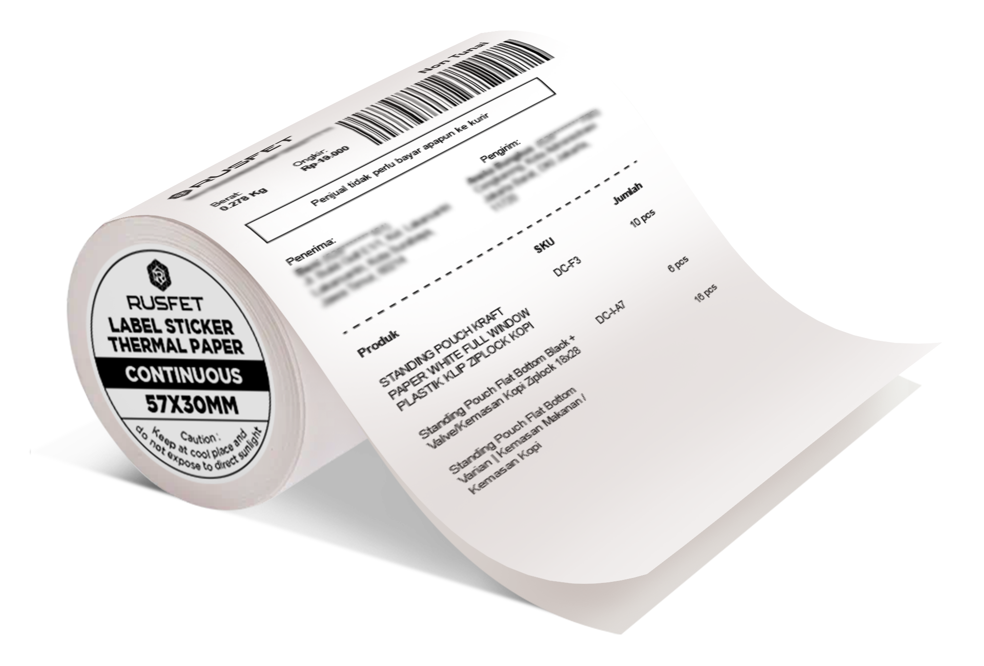 <p><strong>RUSFET Label Thermal Continuous With Core</strong> adalah label thermal gulungan tanpa batas potong (continuous roll) yang dirancang untuk pencetakan fleksibel sesuai panjang kebutuhan. Menggunakan <strong>teknologi thermal direct</strong>, label ini <strong>tidak memerlukan tinta atau ribbon</strong>, menghasilkan cetakan yang <strong>tajam, cepat, dan bersih</strong>.&nbsp;</p>