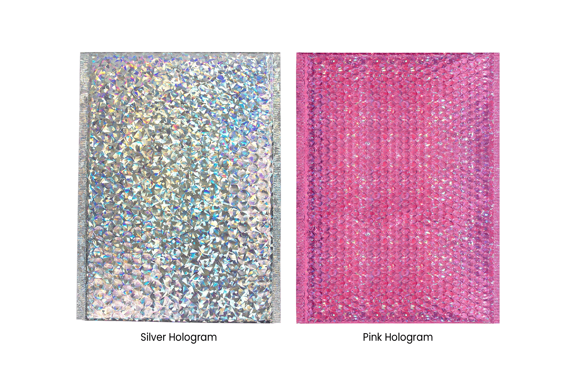 <p><strong>RUSFET Bubble Mailer Hologram Series (Silver Holo &amp; Pink Holo)</strong></p><p>RUSFET Bubble Mailer Hologram Series merupakan seri amplop pelindung eksklusif dengan efek <strong>hologram mengilap</strong> yang menampilkan kilauan warna dinamis dan elegan. Didesain menggunakan <strong>lapisan luar metalized holographic film</strong> yang tebal, tahan air, serta memberikan kesan modern dan premium.</p><p>Bagian dalamnya dilapisi <strong>bubble wrap berdensitas tinggi</strong> untuk perlindungan maksimal terhadap benturan, goresan, dan kelembapan. Dilengkapi <strong>perekat self-adhesive seal</strong> yang kuat, membuat proses pengemasan menjadi lebih praktis, aman, dan rapi tanpa memerlukan tambahan lakban.</p>