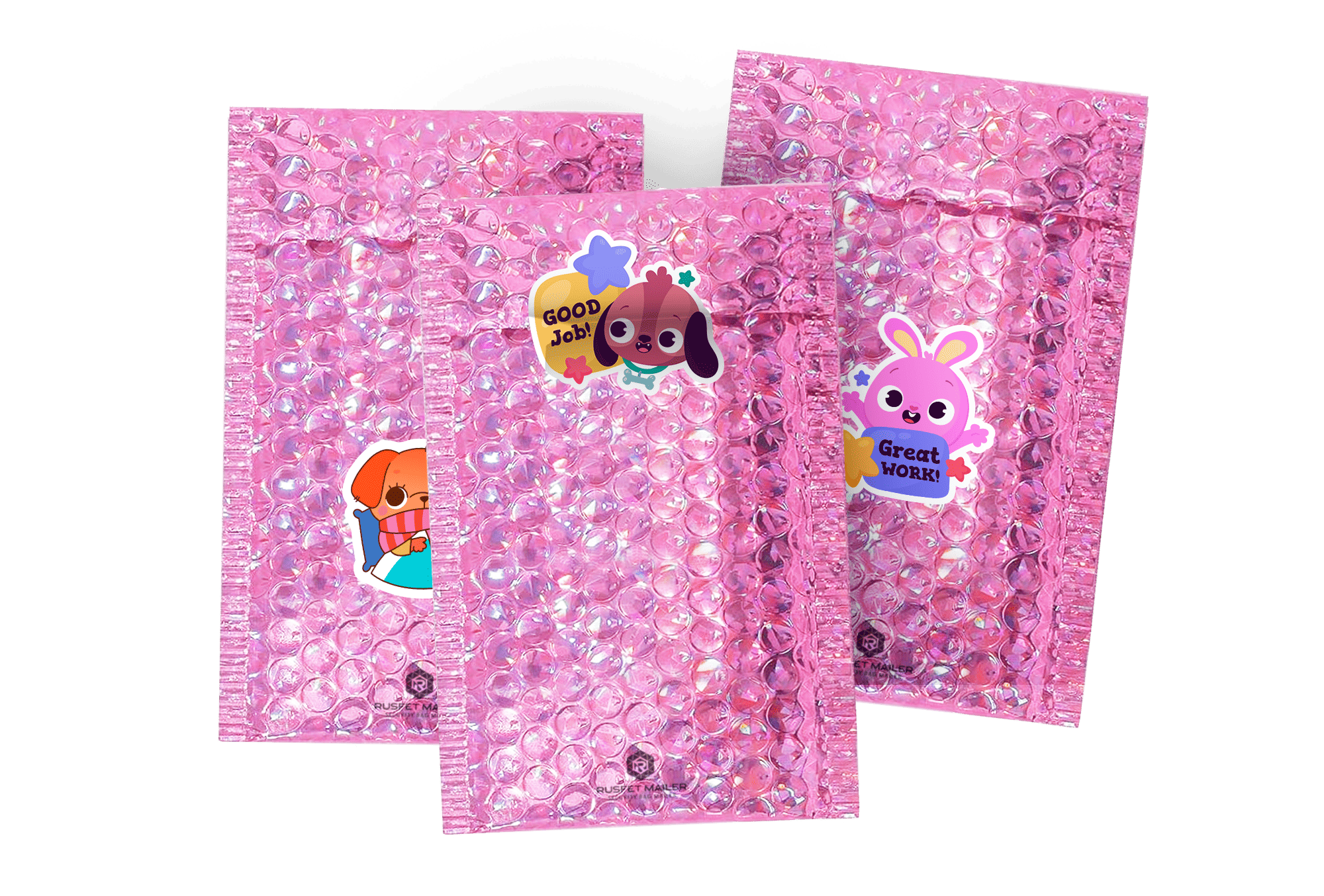 <p><strong>RUSFET Bubble Mailer Hologram Series (Silver Holo &amp; Pink Holo)</strong></p><p>RUSFET Bubble Mailer Hologram Series merupakan seri amplop pelindung eksklusif dengan efek <strong>hologram mengilap</strong> yang menampilkan kilauan warna dinamis dan elegan. Didesain menggunakan <strong>lapisan luar metalized holographic film</strong> yang tebal, tahan air, serta memberikan kesan modern dan premium.</p><p>Bagian dalamnya dilapisi <strong>bubble wrap berdensitas tinggi</strong> untuk perlindungan maksimal terhadap benturan, goresan, dan kelembapan. Dilengkapi <strong>perekat self-adhesive seal</strong> yang kuat, membuat proses pengemasan menjadi lebih praktis, aman, dan rapi tanpa memerlukan tambahan lakban.</p>