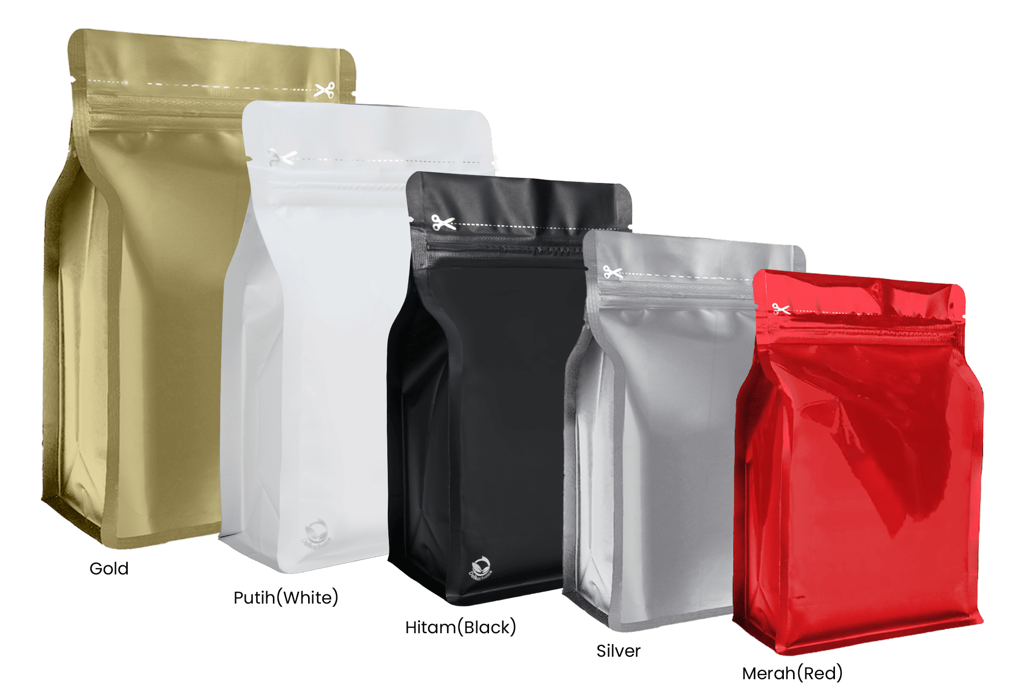 <p><strong>DELKOCHOICE FLATBOTTOM NON VALVE SIDE GUSSET SERIES</strong></p><p>Delkochoice Flatbottom Non Valve Side Gusset Series merupakan kemasan premium dengan desain <strong>flat bottom (alas datar)</strong> yang memungkinkan pouch berdiri kokoh dan stabil di rak display. Terbuat dari bahan <strong>full MPET tebal 100 mikron</strong>, kemasan ini memiliki daya tahan tinggi terhadap udara, cahaya, dan kelembapan, sehingga menjaga kesegaran serta kualitas isi produk dengan maksimal.</p><p>Desain <strong>tanpa valve (non-valve)</strong> menjadikan pouch ini ideal untuk produk kering dan ringan, sementara <strong>side gusset</strong> memberikan ruang lebih besar untuk kapasitas isi. Kombinasi tampilan <strong>modern dan elegan</strong> menjadikan kemasan ini pilihan sempurna untuk produk premium.</p>